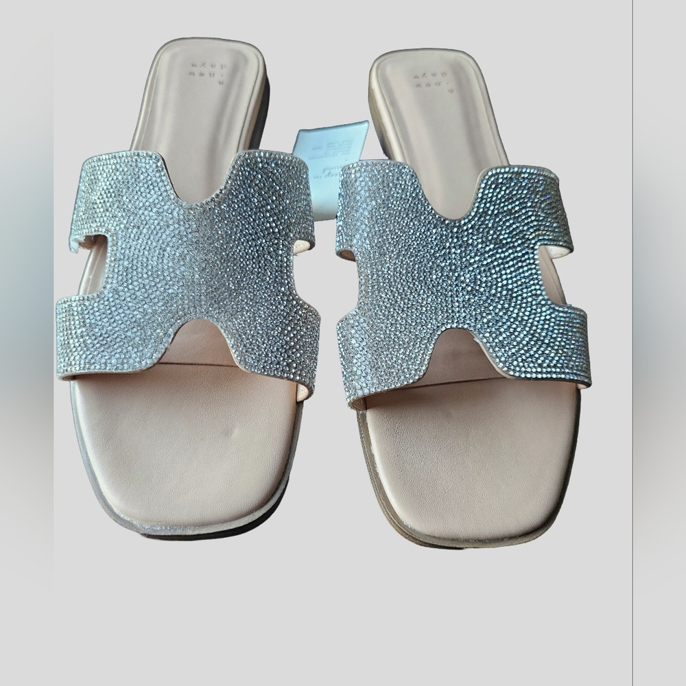A New day Silver Crystal Embellished Slide Sandals